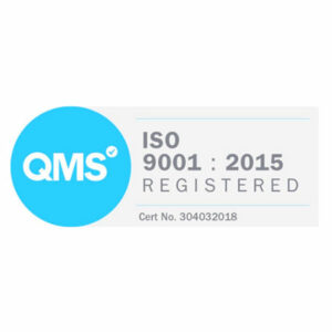 QMS ISO 9001:2015 registered logo on a white background