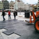 Temporary block pavement protection in city centre square