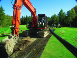 Temporary roadway for excavator on golf course