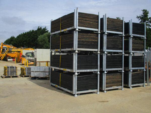 plastic ground protection mats loaded into safe stillage