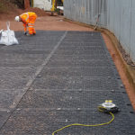 Temporary ground protection at railway station site