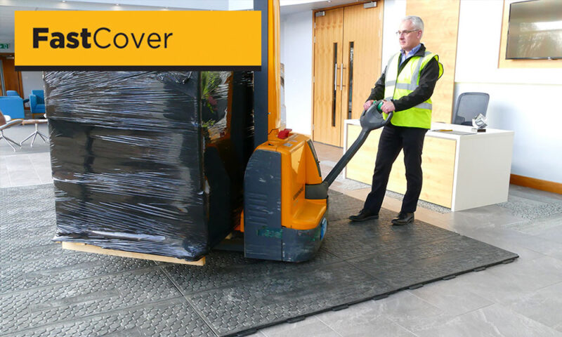 pallet truck across office floor