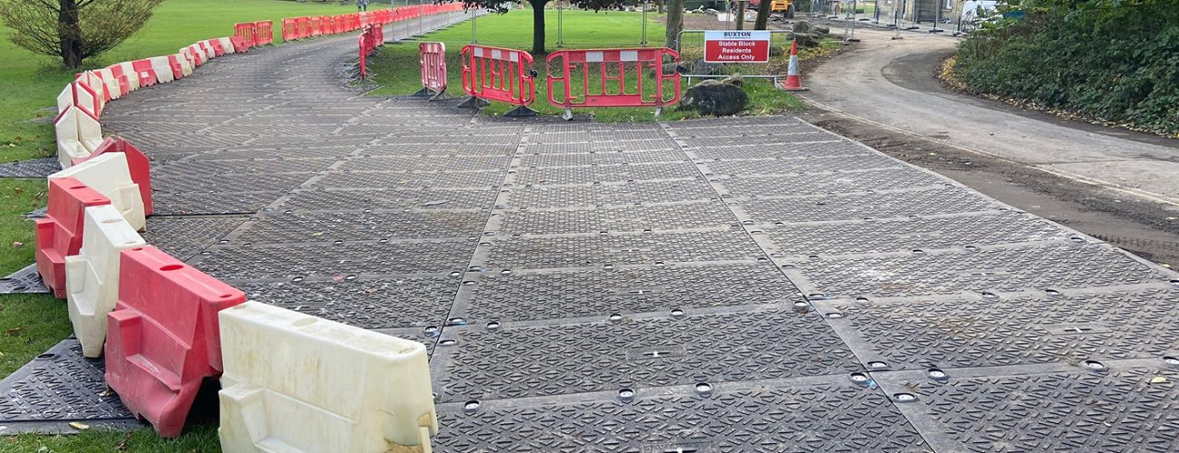 temporary road across public park field